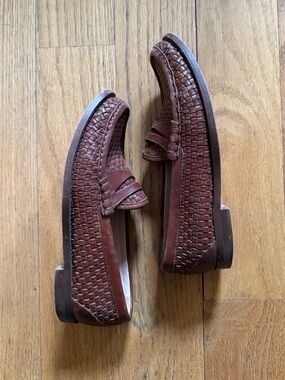 J Crew Women’s Brown Woven Leather Penny Loafers size 8
